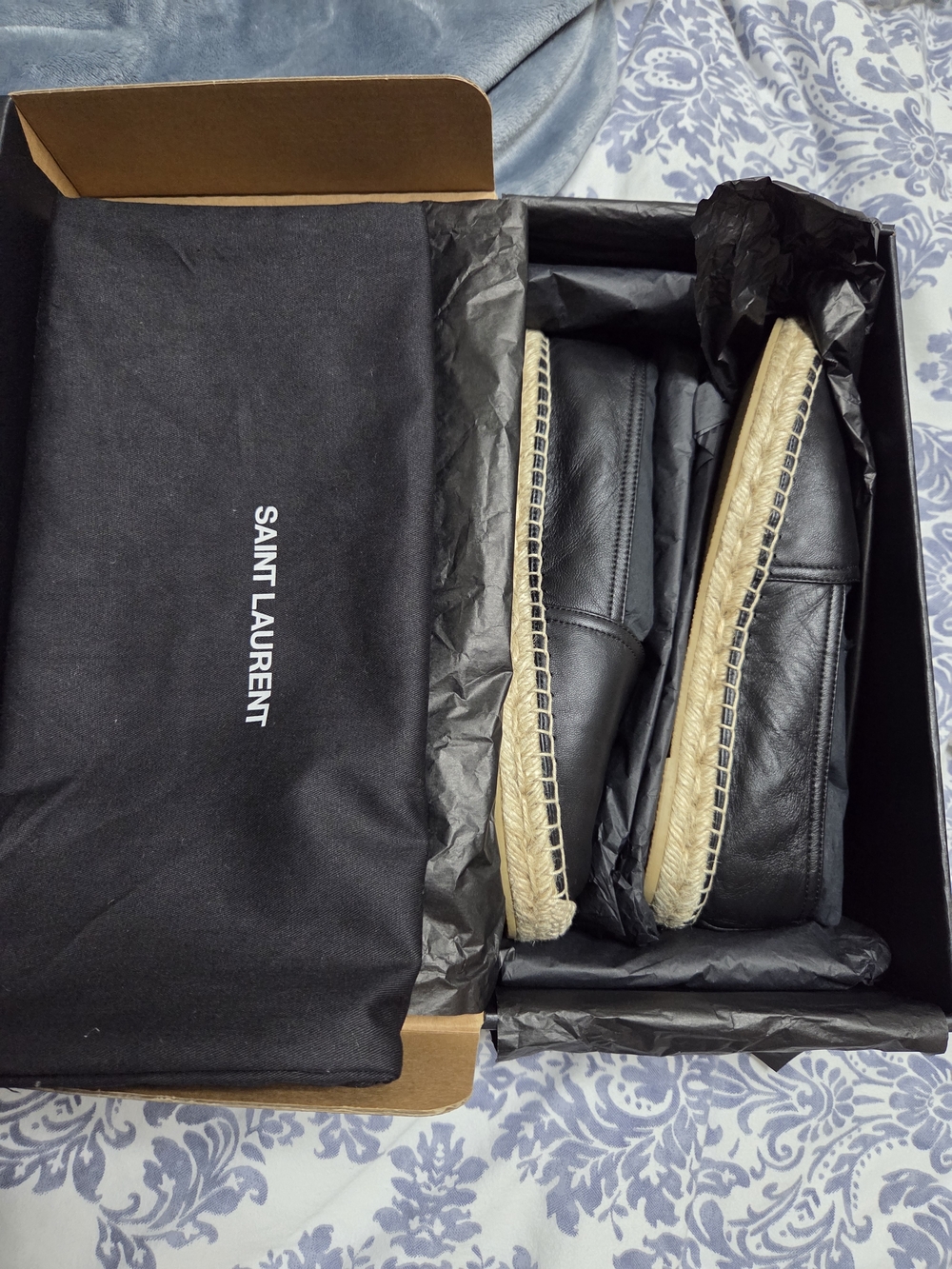 Saint Laurent Black Leather Espadrille Flats
